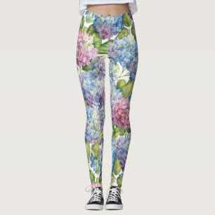 Roze blauwe hydrangea in Bloom Floral Pattern Leggings