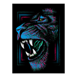 Roze blauwe ion illustratie - Lion Glossy Poster Perfect Poster