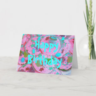 Roze blauwe kaart voor Cupcakes Happy Birthday