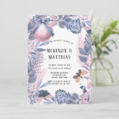 Roze blauwe kerstfinale bruiloft kaart (Staand voorkant)