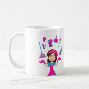 Roze Blauwe Kleur Cartoon Huis Schoonmaakdienst Koffiemok