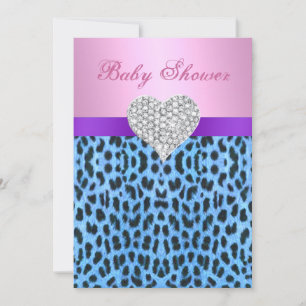Roze blauwe luipaard Baby shower van het hart afdr Kaart