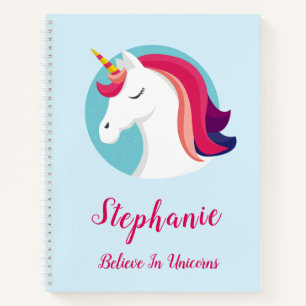 Roze & Blauwe Magische Gepersonaliseerde Eenhoorn Notitieboek