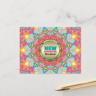 Roze Blauwe Mandala We Zijn Verhuisd Nieuw Adres Aankondigingskaart