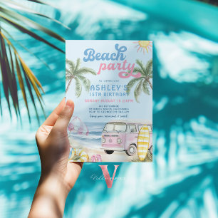 Roze Blauwe Meisje Kind Strand Verjaardagsfeest Ui Kaart