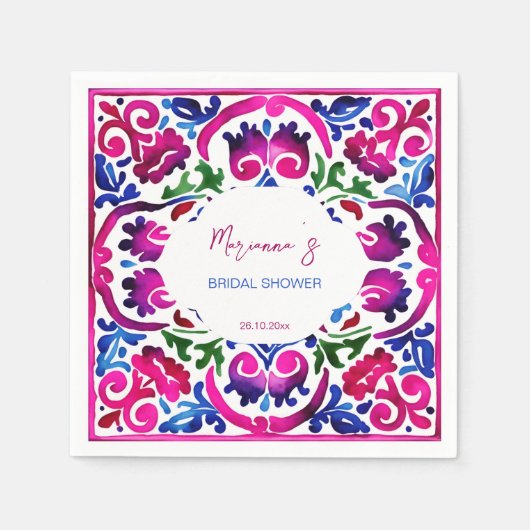 Roze blauwe Mexicaanse tegels bruidsdouche servies Servet (Voorkant)