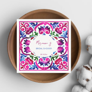 Roze blauwe Mexicaanse tegels bruidsshower servies Servet