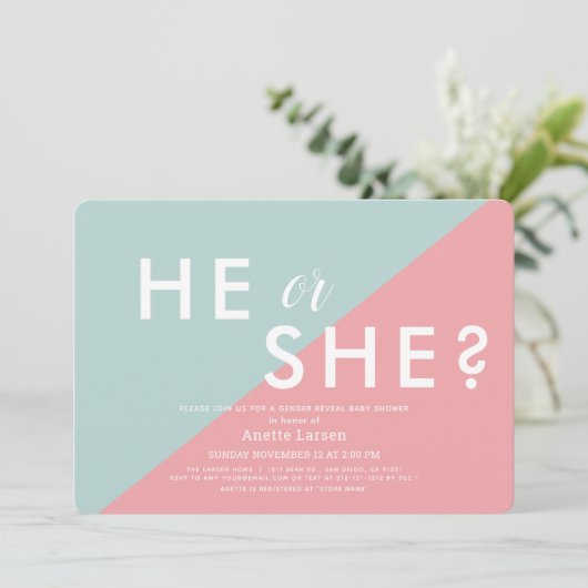 Roze & Blauwe Moderne Geslacht Reveal Baby Shower Kaart (Staand voorkant)