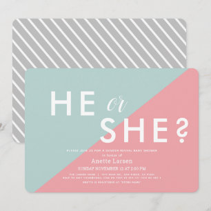 Roze & Blauwe Moderne Geslacht Reveal Baby Shower Kaart