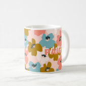 Roze blauwe monogram bloemen Mok (Voorkant rechts)