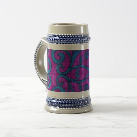 Roze Blauwe Motif 22 oz Stein Bierpul (Voorkant links)