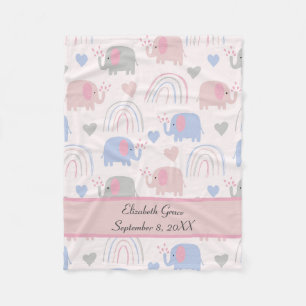 Roze Blauwe Olephants Rainbows Nursery Fleece Deken