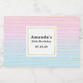 Roze Blauwe Ombre met Dunne Gouden Lijnen Verjaard Sparkling Wijnetiket (Enkel label)