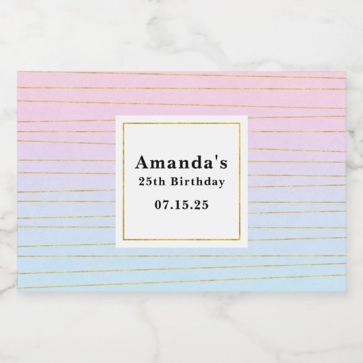 Roze Blauwe Ombre met Dunne Gouden Lijnen Verjaard Sparkling Wijnetiket (Enkel label)