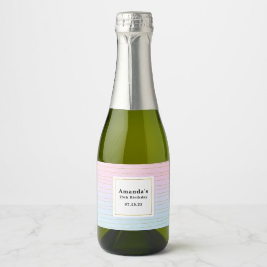 Roze Blauwe Ombre met Dunne Gouden Lijnen Verjaard Sparkling Wijnetiket (Voorkant)
