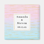 Roze Blauwe Ombre met Gouden Lijnen Bewaar de Datu Magneet (Voorkant)