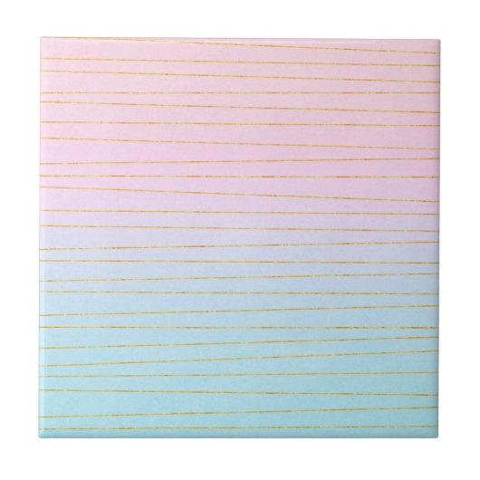 Roze Blauwe Ombre met Gouden Lijnen Tegeltje (Voorkant)