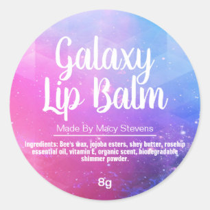 Roze blauwe Paarse galaxy gekleurde lip-balselabel Ronde Sticker