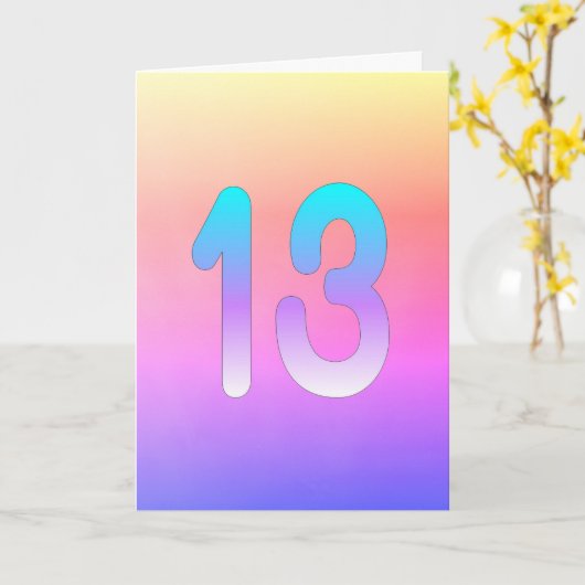Roze blauwe Paarse gradiënt 13e geboortedag Kaart (Gele Bloem)