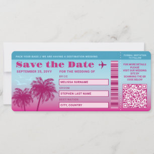 Roze Blauwe Palmen Nep-Instapkaart Save The Date Kaart