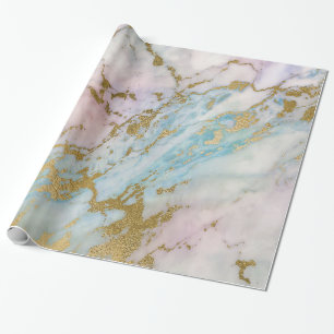 Roze Blauwe Pastel Gouden Marmer Metaal Cadeaupapier