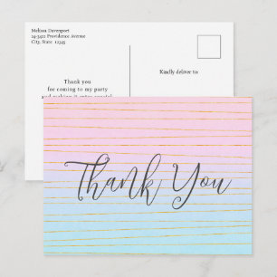 Roze Blauwe Pastel Gradient met Gouden Lijn Dank U Briefkaart