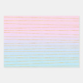 Roze Blauwe Pastel Gradient met Gouden Lijnen Inpakpapier Vel (Voorkant 2)