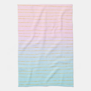 Roze Blauwe Pastel Gradient met Gouden Lijnen Theedoek