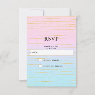 Roze Blauwe Pastel Gradient met Gouden Lijnen Trou RSVP Kaartje