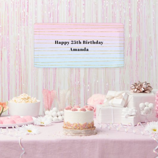 Roze Blauwe Pastel Gradient met Gouden Lijnen Verj Spandoek (Feest)