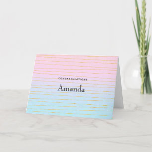 Roze Blauwe Pastel Ombre met Gouden Lijnen Afstude Kaart