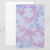 Roze blauwe puzzelstukjes, ruw geborsteld briefpapier (Voorkant / Achterkant)