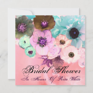 ROZE BLAUWE ROZEN EN ANEMONE BRUIDSBOeketten Kaart