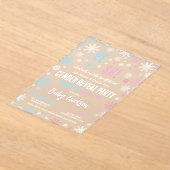 Roze Blauwe Sneeuwvlok Hij of Zij Winter Geslacht Acryl Uitnodigingen (Laagn)