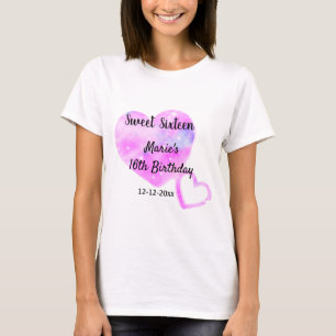 roze blauwe sparkle hartsterren 16 ^ e verjaardag  t-shirt
