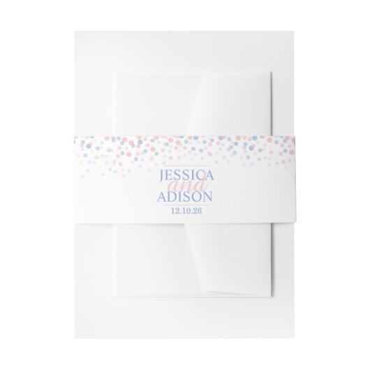 Roze blauwe stippen bruiloft aangepast buikband uitnodigingen wikkel (Voorkant Voorbeeld)