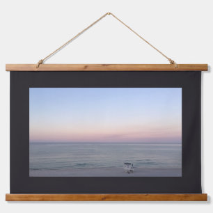 Roze Blauwe Strand Oceaan Hangend Wandkleed