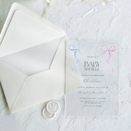 Roze Blauwe Strik Geslacht Neutrale Baby Shower Acryl Uitnodigingen