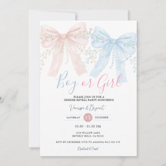 Roze & Blauwe Strik Waterverf Reveal Feest Kaart