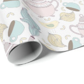 Roze blauwe Teapots TeaCups vogels op wit Cadeaupapier (Rol Hoek)