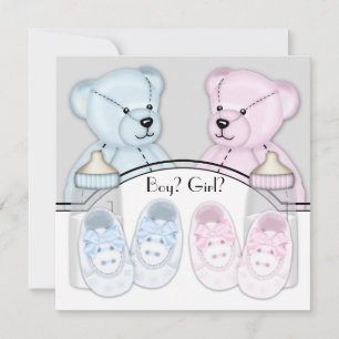 Roze Blauwe Teddybeer Gender Reveal Party Kaart