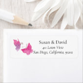 Roze blauwe vlinder Insect Adres Etiket (Insitu)