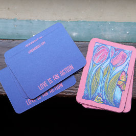 Roze Blauwe Vlinder Slak Tulpen Spring Garden Visitekaartje