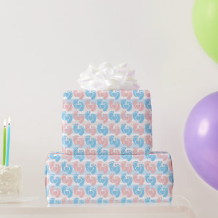 Roze Blauwe Voetafdrukken Gestreepte Baby Shower Cadeaupapier