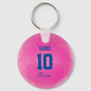 Roze blauwe Voetbal van het Team Gepersonaliseerde Sleutelhanger