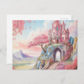 Roze Blauwe Waterverf Fantasy Castle Briefkaart (Voorkant / Achterkant)