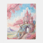 Roze Blauwe Waterverf Fantasy Castle Fleece Deken (Voorkant)