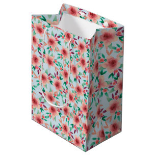  roze blauwe Waterverf Floral Patroon Medium Cadeauzakje