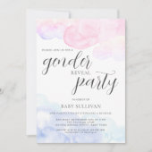 Roze blauwe Waterverf Genderfeest Kaart (Voorkant)
