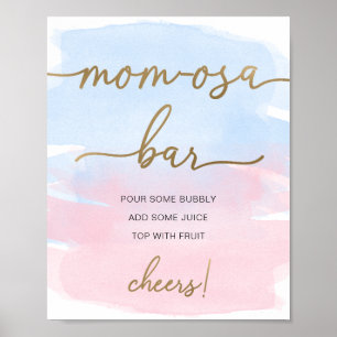 Roze blauwe Waterverf Gold Ma-osa Bar Sign Poster